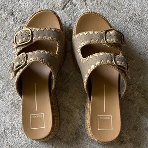 Dolce Vita Taupe Double Buckle Espadrille Slide Sandals